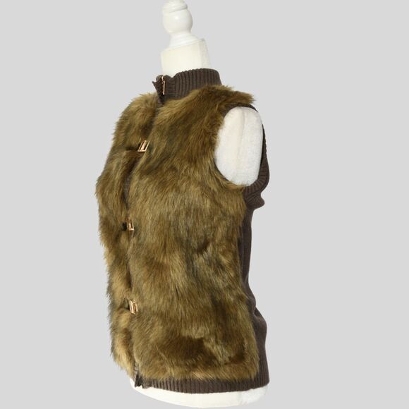 CALVIN KLEIN Faux Fur Sweater Vest Brown Size XS/S - Picture 3 of 9